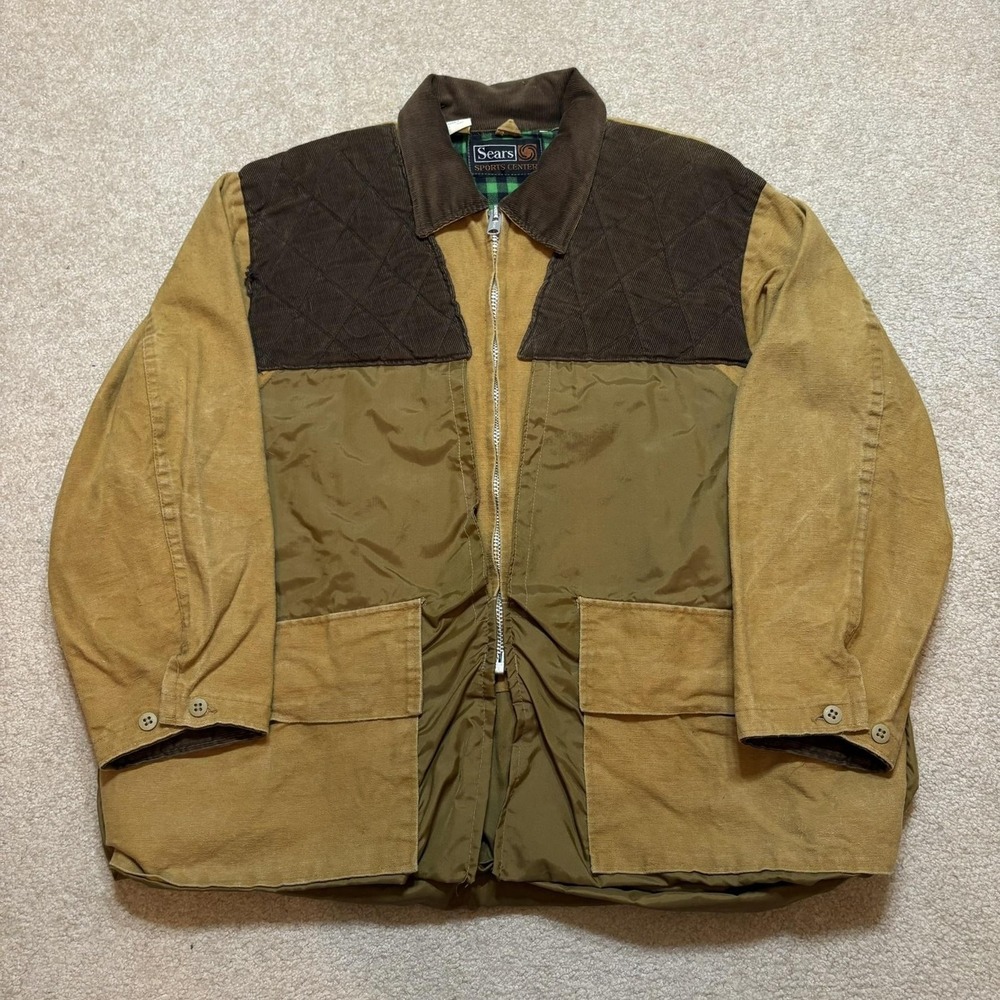 Vtg Sears Sports Center Jacket Mens‎ XL Tan Canvas Corduroy Hunting Game 60s 70s
